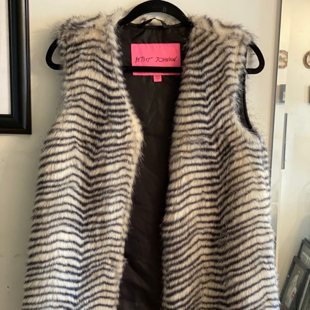 Betsey Johnson Faux Fur Zebra Vest